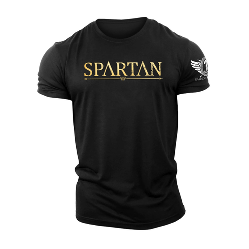 Svart t-shirt för herr i bomull med grafiskt Spartan Gold-tryck